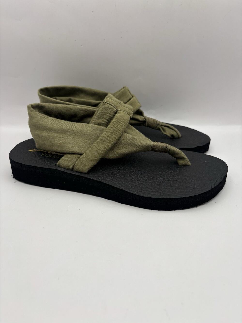 Skechers Yoga Mat Thong Green Sandals Women Size 6
